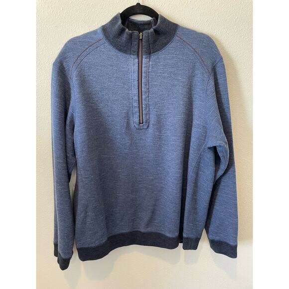 Tommy Bahama 1/2 Zip Sweater, Blue, 100% Cotton, Reversible - Picture 1 of 3